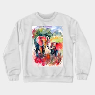 Colorful elephant with baby on the field Crewneck Sweatshirt